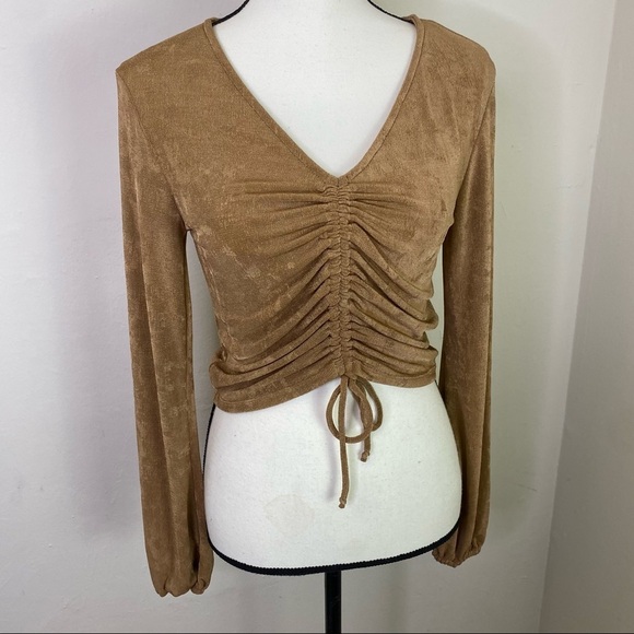 NWT‎ Just Polly Tan Drawstring Crop Womens Top Size M - Picture 9 of 10